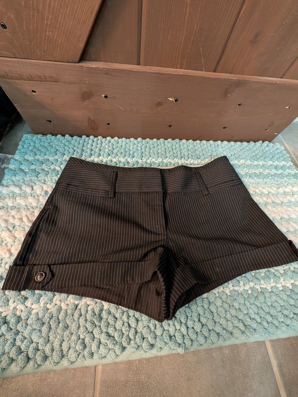 Charlotte Russe Black Pinstripe Cuffed Dress Shorts